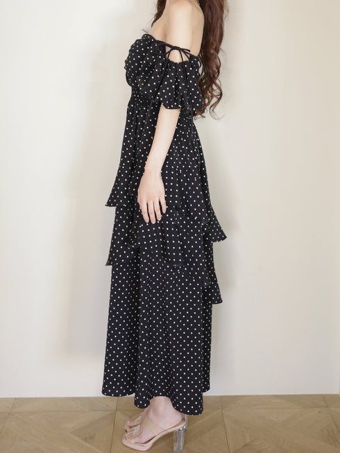 ランダムドットティアードマーメイドワンピース