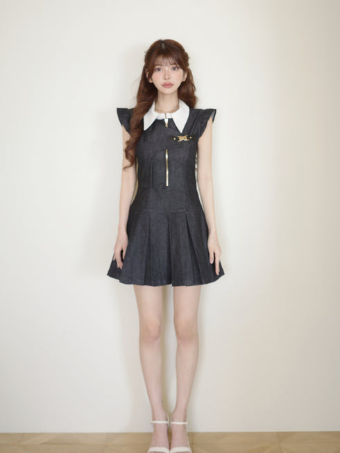 アシンメトリーバックルデニムワンピース