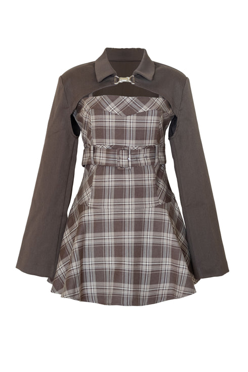 チェック柄バックルジャケットアンサンブル