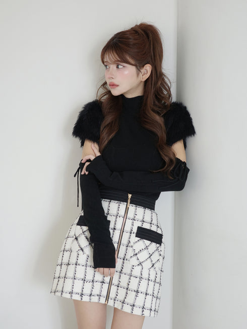 ファーショルダーニットトップス