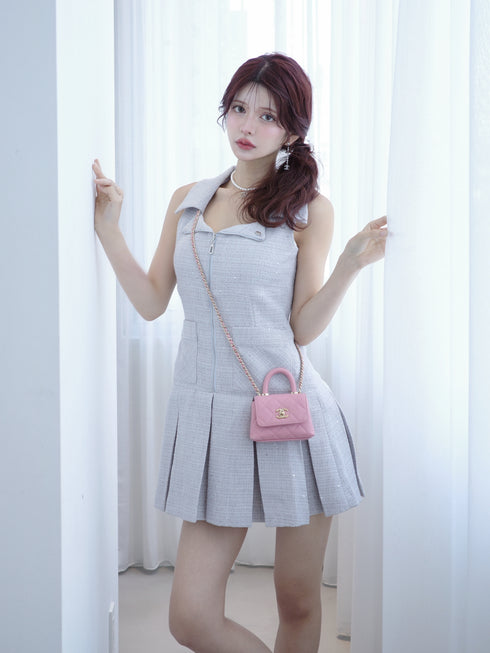 シャイニーツイードジップワンピース