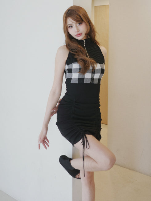 2-way gingham knit mini dress