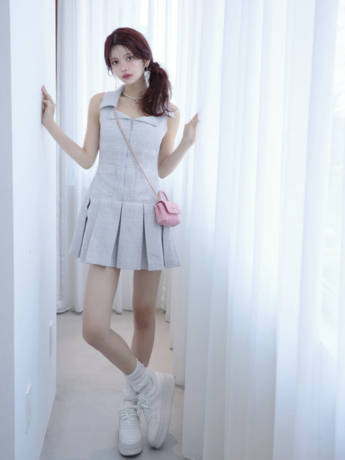 シャイニーツイードジップワンピース