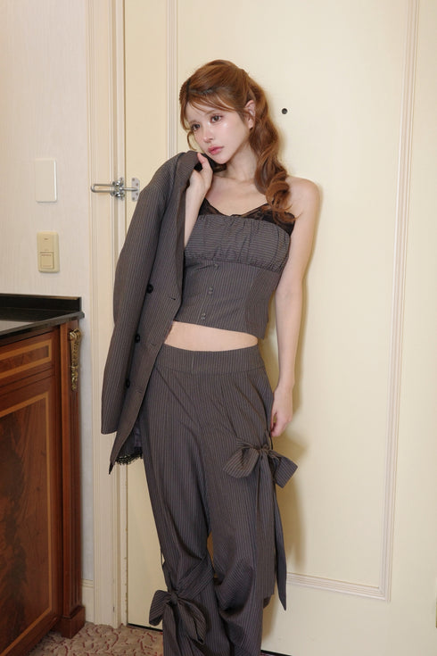 レースピンストライプスラックスセットアップ