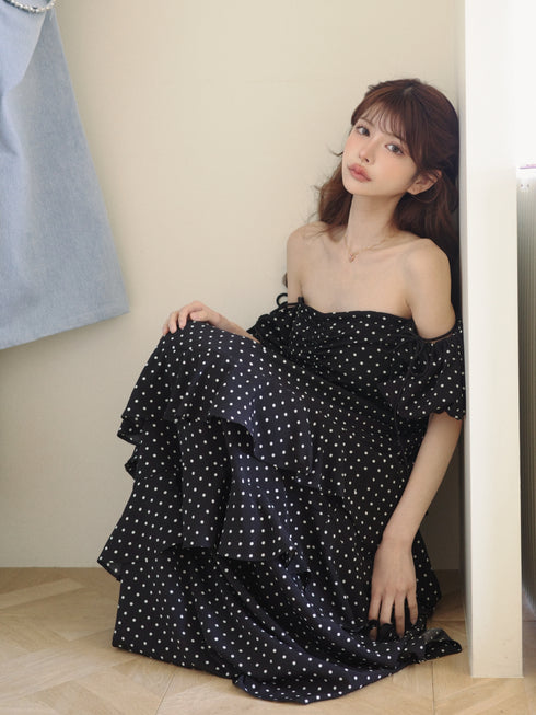 ランダムドットティアードマーメイドワンピース