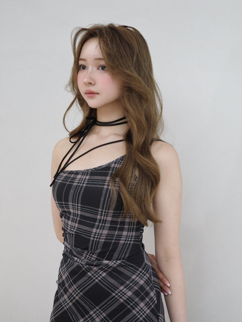 ストリングコアシースルーチェックワンピース