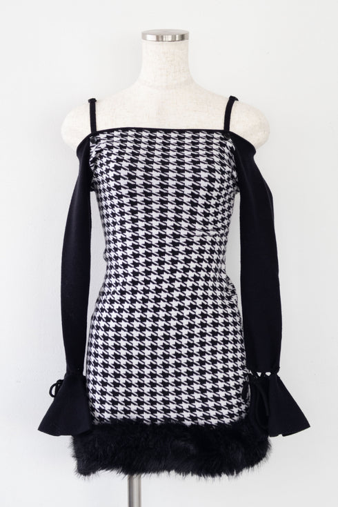 2wayハウンドトゥースファーミニワンピース