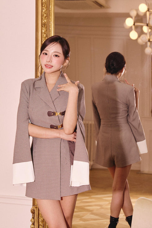 2wayバックルプレイドコンビネゾン