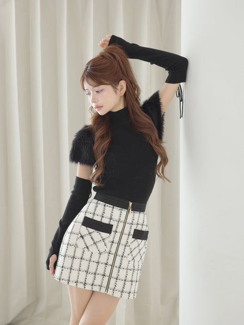 ファーショルダーニットトップス