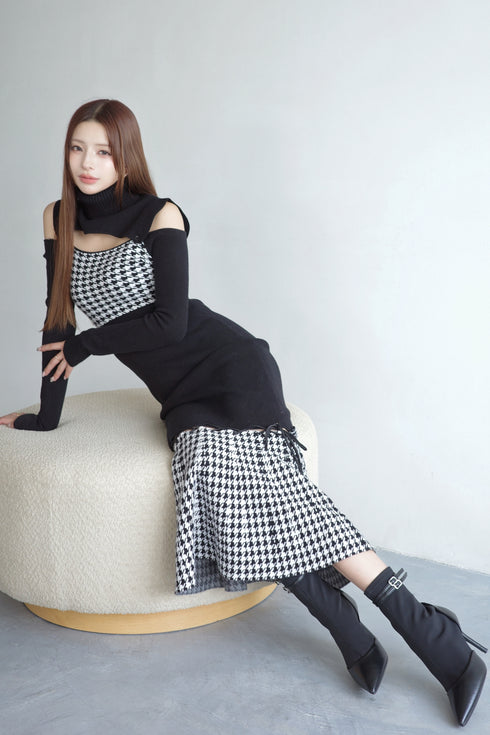 2wayハウンドトゥースストリングコアワンピース