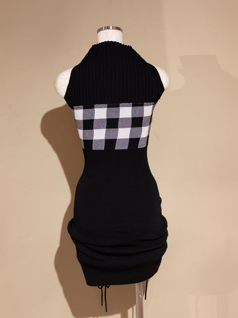 2-way gingham knit mini dress