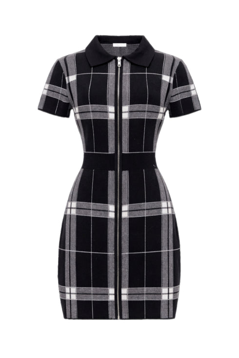 カービープレイドニットワンピース