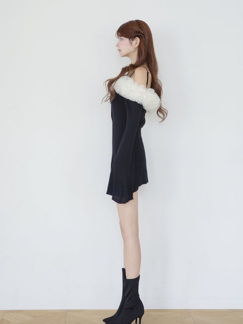 チュールオフショルアシンメトリーワンピース