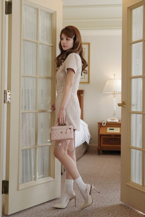 アシンメトリーツイードハーフスリーブドレス