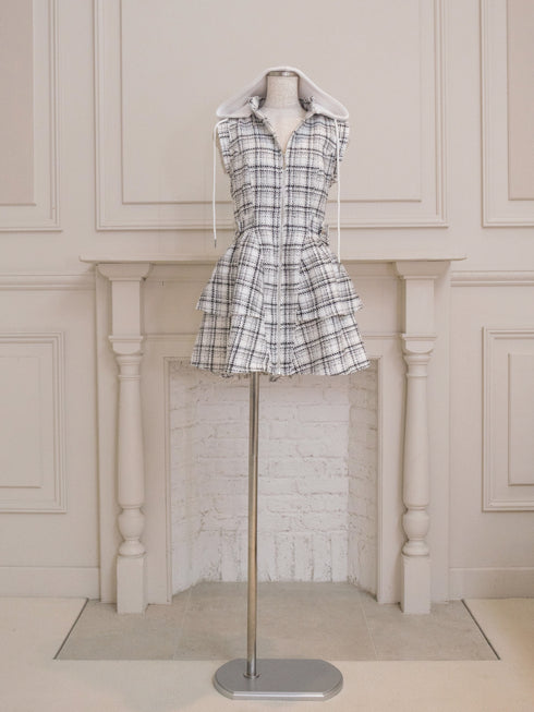 2wayフーディーツイードティアードワンピース