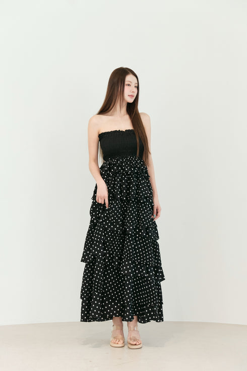 アシンメトリーティアードドットワンピース