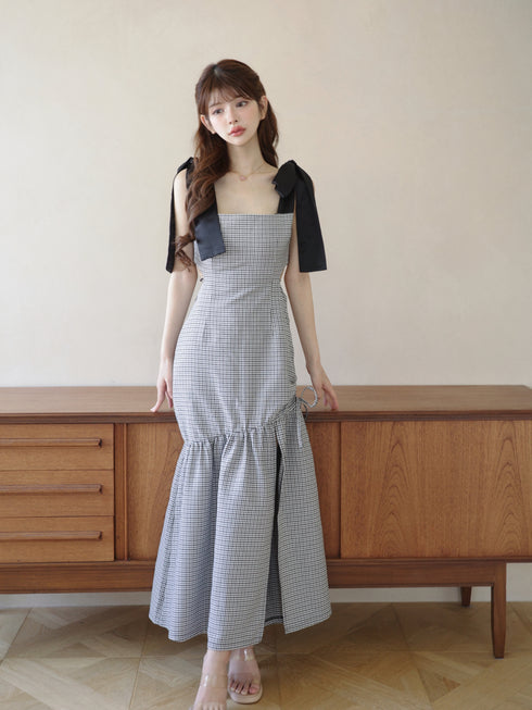 バックオープンハウンドチェックワンピース