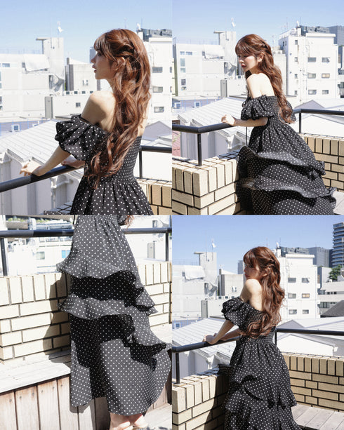 ランダムドットティアードマーメイドワンピース