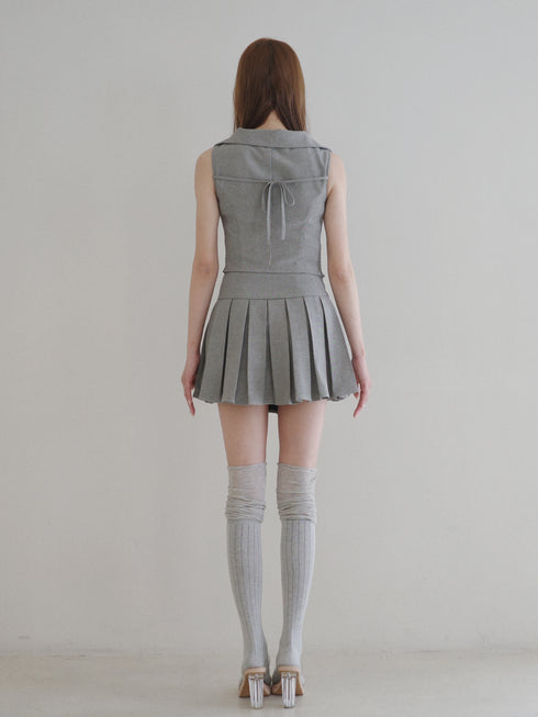 Ribbon trim bustier and double pleated skirt