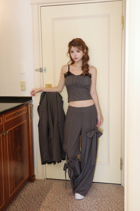 レースピンストライプスラックスセットアップ