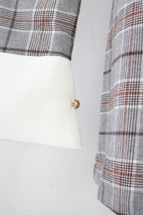 タータンチェックアシンメトリーバックルワンピース