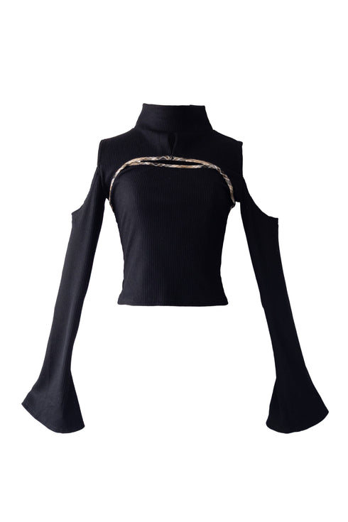 チェックパイピングカットアウトトップス