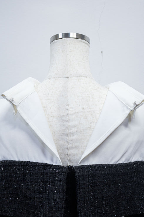 ツイードショルダーカットフレアミニワンピース