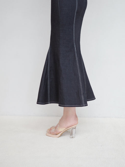 バックオープンデニムマーメイドワンピース