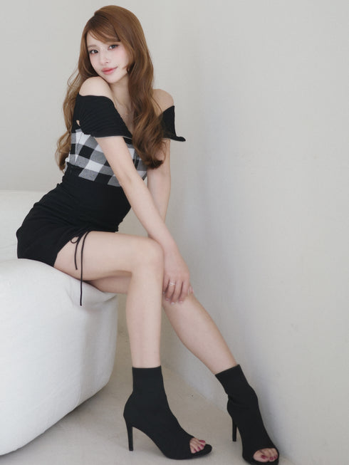 2-way gingham knit mini dress