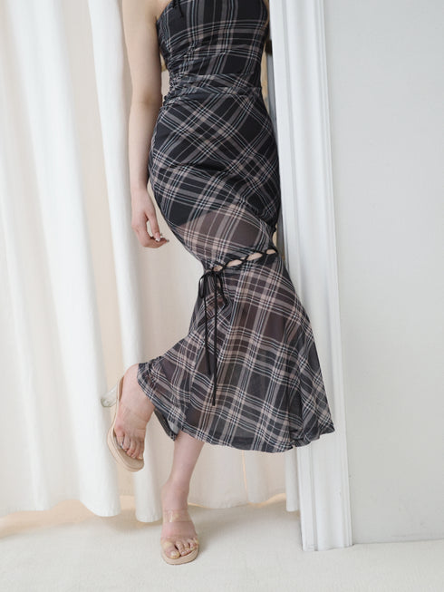 ストリングコアシースルーチェックワンピース