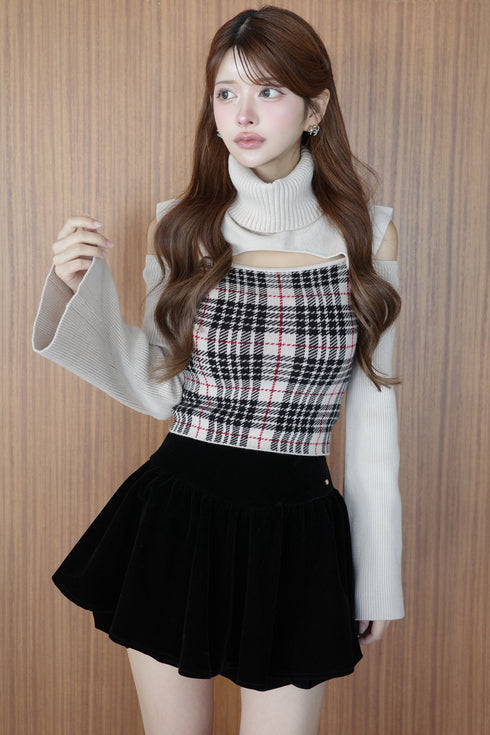 2wayプレイドニットトップス