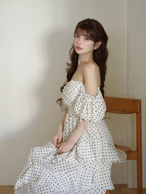ランダムドットティアードマーメイドワンピース