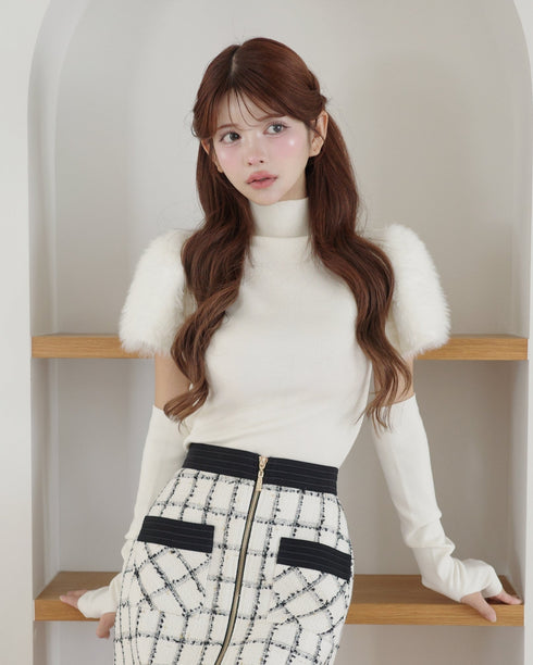 ファーショルダーニットトップス