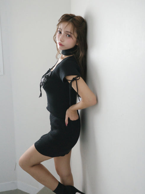 チェック柄ドッキングニットセットアップ