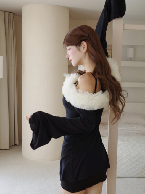 チュールオフショルアシンメトリーワンピース