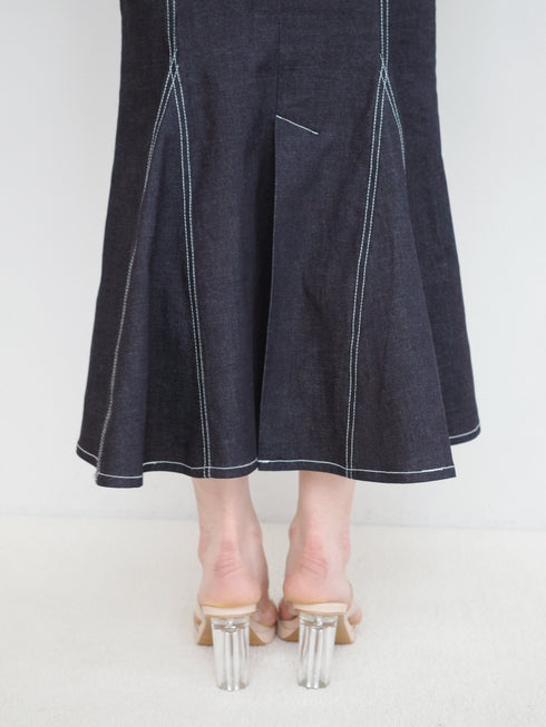 バックオープンデニムマーメイドワンピース