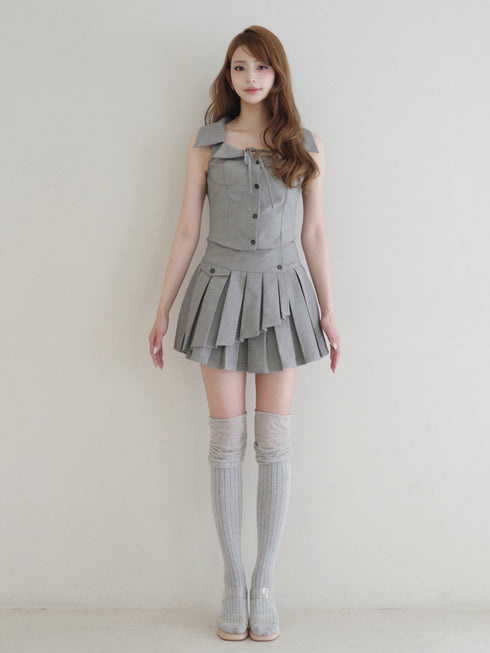 Ribbon trim bustier and double pleated skirt