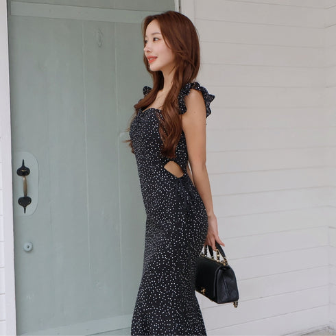 Random dot mermaid long dress