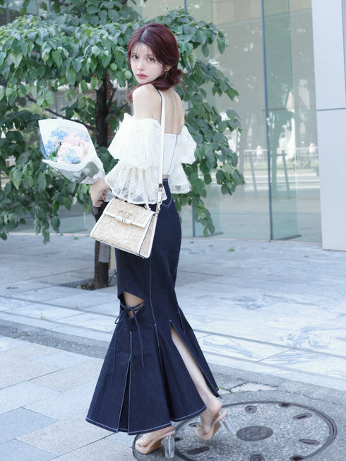 カットアウトマーメイドデニムスカート