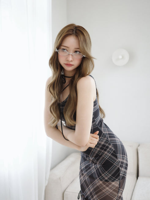 ストリングコアシースルーチェックワンピース