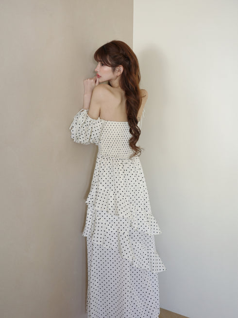 ランダムドットティアードマーメイドワンピース