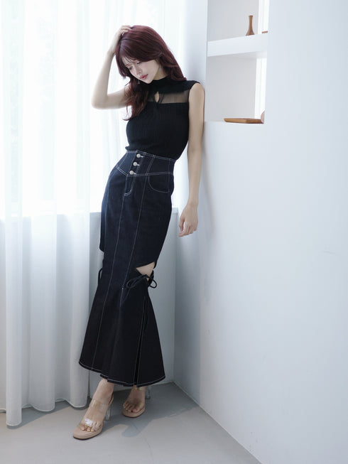 カットアウトマーメイドデニムスカート