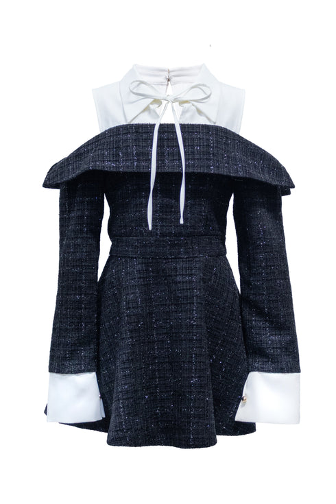 ツイードショルダーカットフレアミニワンピース