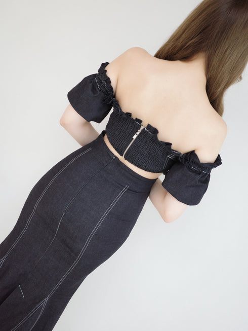 バックオープンデニムマーメイドワンピース