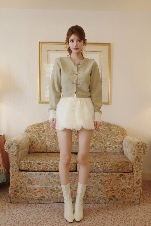 バックルラメニットカーディガン