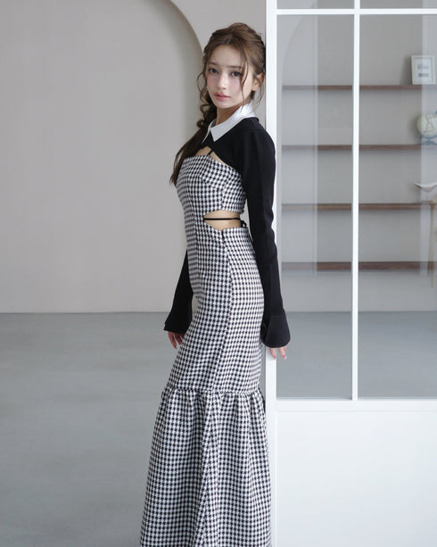 Back open houndstooth ensemble