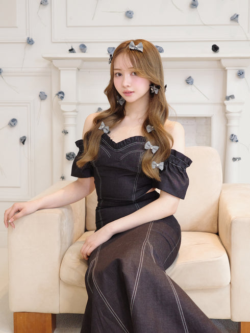 バックオープンデニムマーメイドワンピース