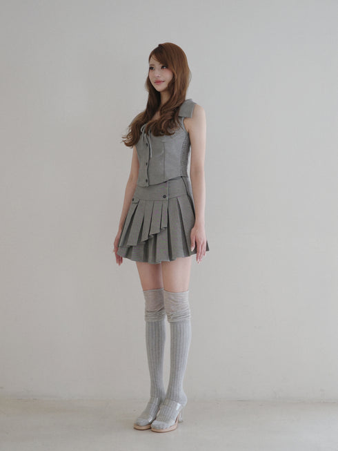 Ribbon trim bustier and double pleated skirt