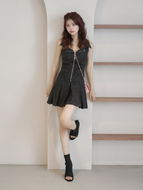 シャイニーツイードジップワンピース