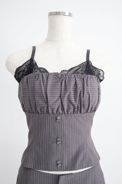 レースピンストライプスラックスセットアップ